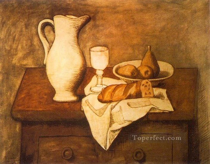 Nature morte avec pichet et pain 1921 Cubist Oil Paintings
